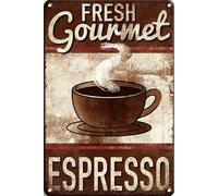 Tin Sign Drinks Fresh Gourmet Espresso Coffee Shop, Metal Wall Signs Tin Plaques Kitchen Home Man Cave Bedroom Lounge Dining Room Kitchen Coffee Bar Gifts Aluminum Metal Sign 8X12 Inches