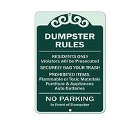 Tin Sign Dumpster Rules Residents Only Violators Will Be Prosecuted 8X12 Inches