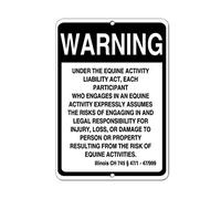 Tin Sign Equine Activity Assumes Risks &Legal For Injury Loss Damage 12" X 8"