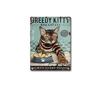 Tin Sign for Bengal Cat Lovers Cat Greedy Kitty Biscuit Company Coffee Shop Bathroom Home Living Decor Vintage Style Metal Tin Sign Wall Art Decorative Metal Sign 12x16inch
