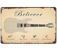 Tin Sign For Funny Sign Guitar Shaped Rock Lyrics Imagine Dragons Believer Family bar Restaurant Cafe Wall Decoration Office Bathroom Garage Wall Decoration Wall Poster Retro 8X12 inch