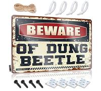 Tin Sign for Man Cave Beware of Dung Beetle Sign Funny Outdoor Decor Bar Signs for Man Cave(30X40CM)