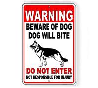 Tin Sign For Warning Beware of Dog Will Bite Do Not Enter German Shepherd Metal Sign