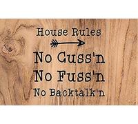 Tin Sign Fun Saying Vintage House Rules No Fussing No Cussing No Backtalking Funny Country Saying Rustic Wood Jigsaw Puzzle Plaque Wall Decor Bar Pub Cafe Home Metal Signs 6x8 Inch.