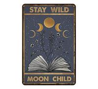 Tin Sign Funny Metal Sign Books Stay Wild Moon Child Bar Cafe Library Club Bookstore Cave Wall Decor Book Metal Sign Vintage Home Decor Rustic Tin Signs Wall Art Metal Poster for Garage Bar 8x12 inch