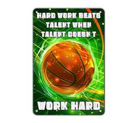 Tin Sign Had Work Beats Talent When Talent Doesn't Work Hard Basketball Aluminium Tin Sign Wall Decor for Yard Farmhouse Outdoor Garden Fence 12×8 Inch