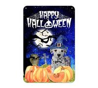 Tin Sign Happy Halloween Pumpkin Graveyard Aluminum Sign Witch Dog Moon Spider Web 12x8in Horror Movie Rust-Proof Farmhouse Poster Art Design for House Garage Bar Cafes Store