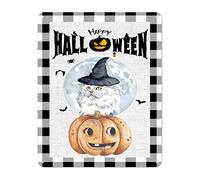 Tin Sign Happy Halloween Pumpkin Witch Cat Metal Wall Art Bat Spider Web Moon 12x16in Oct 31st Halloween Rust-Proof Antique Iron Painting for Home Kitchen Restaurant Man Cave