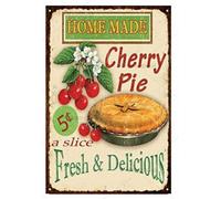 Tin Sign Home Made Cherry Pie Fresh & Delicious Vintage Chic Art Wall Decoration for Store Bar Home Cafe Farm Garage Cabin or Club 12" X 8"