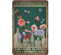 Tin Sign I See Trees Of Green Red Roses Too What A Wonderful World Dragonfly Sign Funny Signage For Pub Cafe Office Home S