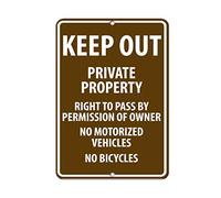 Tin Sign Keep Out Private Property Right To Pass By Permission 12" X 8"