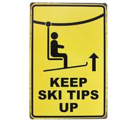 Tin Sign Keep Ski Tips Up Warning Metal Decor Wall Art Vintage Rustic Beach Store Bar
