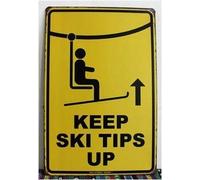 Tin Sign Keep Ski Tips Up Warning Metal Vintage Metal Tin Sign 8X12 Inches