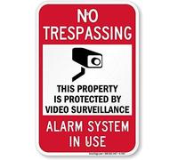 Tin Sign Legend No Trespassing Alarm System In Use With Graphic 8 X 12 Inch