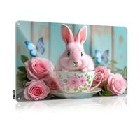 Tin Sign Locally Grown Themed Decor Retro & Decoration Caution Folded Edge : A Pink Bunny Sits In Floral Teacup Surrounded By Roses And Butterflies. Dirt Bike Wall | Guitar For Men