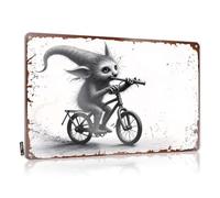 Tin Sign Man Cave Decor Fantasy Creature Riding A Bicycle While Playing A Flute Tin Sign Funny Kitchen Decor Funny Home Decor(20X30CM)