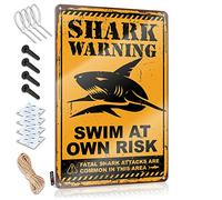 Tin Sign Man Cave Decor Shark Wrning Swim At Own Risk Tin Sign Bar Accessories For Man Cave Bar Tin Signs Vintage(20X30CM)