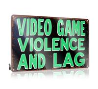 Tin Sign Man Cave Decor Video Game Violence And Lag Explained Tin Sign Cave Man Bar Funny Metal Signs For Outdoors(20X30CM)