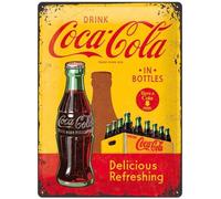 Tin sign metal sign 12 x 16 in -Coca-Cola - Coca-Cola In Bottles Yellow