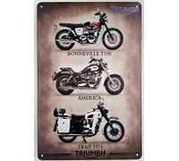Tin Sign | Metal Wall Poster | Triumph Motorcycles Three Bike Models 8 x 12 in. | Decoration Plaque for Home Bar Room Garage Garden Man Cave | Retro Vintage Style