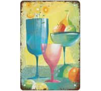 Tin Sign Modern Stylized Glassware and Fruit Still Life Mens Womens Decorative Aluminum Sign Wall Sign Bar Restaurant Cafe Bar Sign Decoration 8x6 Inches