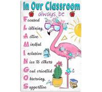 Tin Sign Motivational Inspirational Educational Elementary Back to School Classroom Rules Decoration PosterBulletin for Kids Teachers Students in Our Flamingo 8x12 Inch