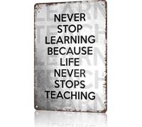 Tin Sign Never Stop Learning 20X30Cm Wall Decor Funny Metal Tin Sign Iron Decoration For Cafe Club Dining