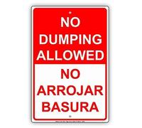 Tin Sign New Aluminum Sign No Dumping Allowed No Arrojar Basura English Spanish Bilingual Restriction Caution Warning Notice Plate Indoor Outdoor Metal Sign Vintage Retro Wall Decor 12x8 Inch