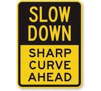 Tin Sign New Warning Slow Down Sharp Curve Ahead Safety Road Street 8x6inch