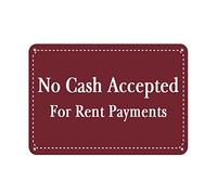 Tin Sign No Cash Accepted For Rent Payments Feature Department 8X12 Inches