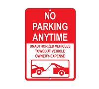 Tin Sign No Parking Anytime Unauthorized Vehicles Towed 12" X 8"