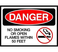 Tin Sign No Smoking Or Open Flames Within 50 Feet Danger 12" X 8"