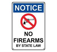 Tin Sign Notice No Firearms By State Law Sign 8 X 12 Inch