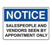 Tin Sign Notice Salespeople Vendors Seen By Appointment Only 8X12 Inches