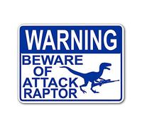 Tin Sign Pickle Warning Beware Of Attack Raptor With Sniper Rifle White Street Sign 12" X 8"