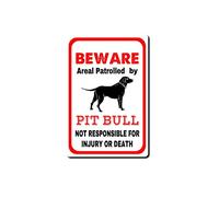 Tin Sign Pit Bull Sign warns That The Property is Guarded by a Pit Bull Funny Outdoor Warning Sign Home Kitchen Bar Room Garage Cafe Decor Outdoor 8x12inch