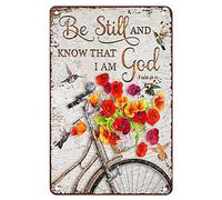 Tin Sign Retro Bicycle Flower Be Still and Know That I Am God God Art Wall Decor Metal Sign Vintage Home Decor Rustic Aluminum Tin Signs Wall Art Metal Posterch 12x16 Inch