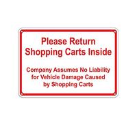 Tin Sign Return Shopping Carts Inside Company Assumes No Liability 12" X 8"