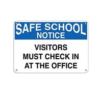 Tin Sign Safe School Notice Visitors Must Check In At The Office 8X12 Inches