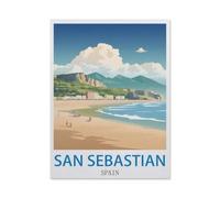 Tin Sign，San Sebastian Spain Vintage Travel Poster，Retro Plaque Vintage Iron Painting Decor Funny Hanging Crafts for Office Bedroom Living Room Club(30x40cm）12x16 inch-CZ39