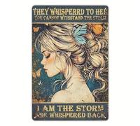 Tin Sign They Whispered to Her You Cannot Withstand The Storm I Am She Back Butterfly Retro Metal Plaque for Home Bar Shop Decorations Coffee Vintage 8x12 Inch-Tin Poster