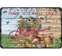 Tin Sign Vintage Bee and Garden Metal Plaque Poster Today I Choose Joy Plaque Wall Decor Gift for Bathroom Restaurant Farm Bedroom Cafe School Metal Retro 8x12 Inch