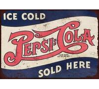 Tin Sign Vintage Chic Art Decoration Poster Ice Cold Pepsi Cola Sold Here for Store Bar Home Cafe Farm Garage 8x12 inch