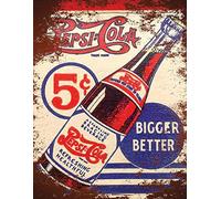 Tin Sign Vintage Retro Man Cave Bar Pub Shed Novelty Gift Aluminium Metal Tin Wall Décor Sign - Rustic Pepsi Cola 5c Advertising Bigger Better inspired