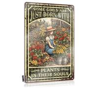 Tin Sign Vintage Skull Wall Hanging Pre-drilled & Rustic Cowboy Decor Flat Print | Some Girls Are Just Born With Plants In Their Souls Poster For Lake House Wall Decor - Funny