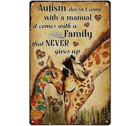 Tin Sign Vintage Tin Poster Giraffe Autism Comes With A Family That Never Give Up Tin Sign Funny Decor for Home Bar Bar Cafe Farm Metal Poster 8x12 Inch