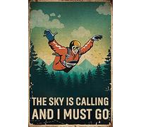 Tin Sign Vintage Wall Poster Skydiving Poster-Retro Sky is Calling Skydiving Vertical Poster Metal Tin Sign Wall Plaque for Home Bar Pub Garage Man Cave Cafe Club 6x8 Inch