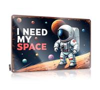 Tin Sign Wall Decor Astronaut On The Moon With Planets In Space. Tin Sign Home Bar Decor Cool Room Accessories For Teens Boy(30X40CM)