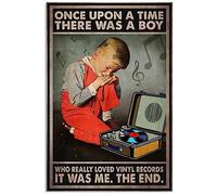 Tin Sign Wall Decor Once Upon A Time There was A Boy Who Really Loved Vinyl Records Sign Vintage Metal Sign Vintage Home Decor Rustic Aluminum Tin Signs Wall Art Metal Poster for Garage Bar 8x6 inch