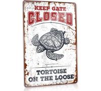 Tin Sign Wall Decor Please Close The Gate Tortoise On The Loose Tin Sign | Gaming Metal Tin Decor Decor For Man Cave Backyard Bar Decor Bar Funny Signs(30X40CM)